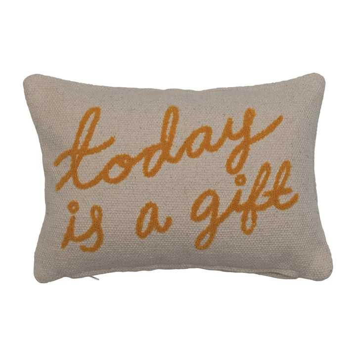 Today is a Gift Embroidered Cotton Lumbar Pillow