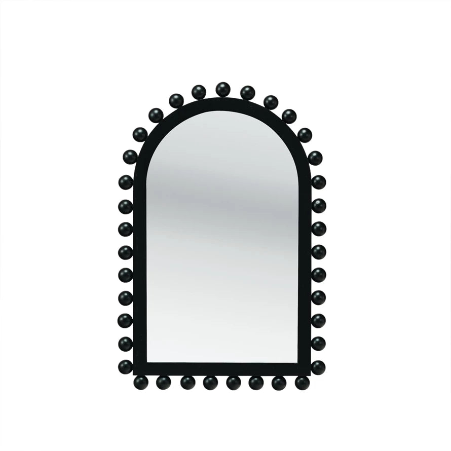 Black Wood Ball Framed Arched Wall Mirror