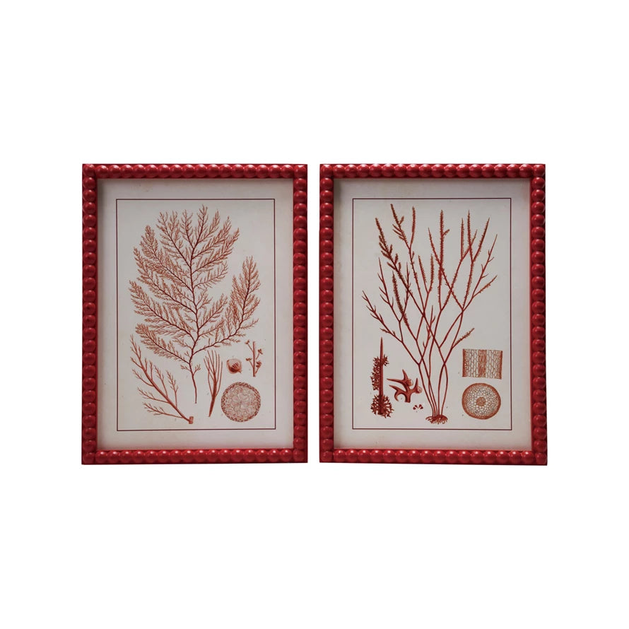 Red Wood Framed Glass Wall Décor with Hobnail Frame