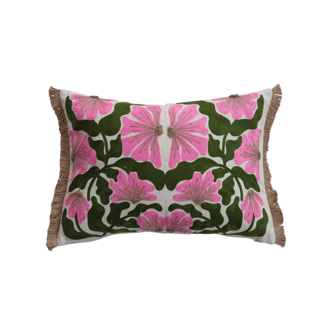 Flowers & Jute Eyelash Fringe Pillow
