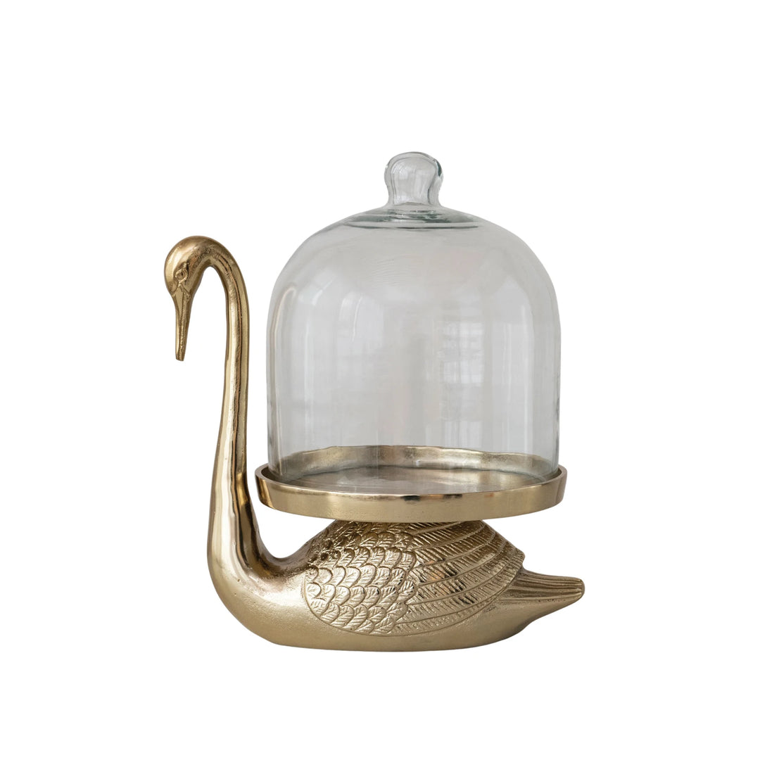Swan Tray with Glass Cloche