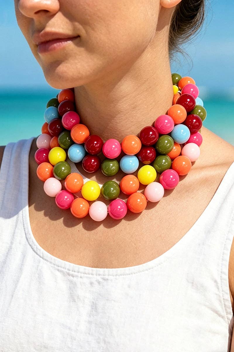 Beaded Statement Necklace: Pink/Red