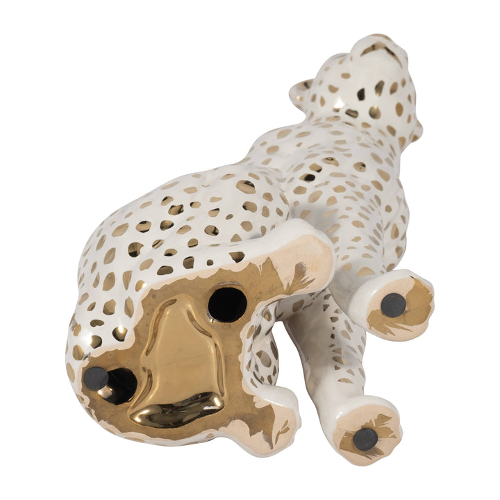 White Ceramic Sitting Leopard