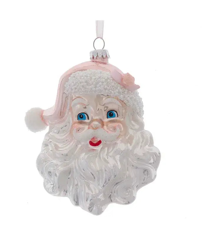 Glass White/Pink Santa Head Ornament