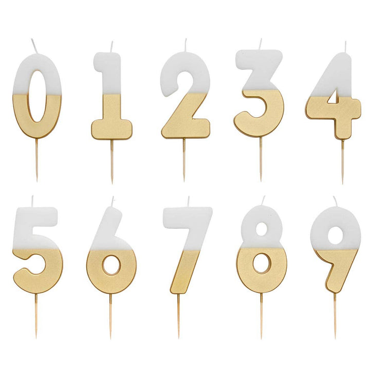 White & Gold Birthday Number Candles Set