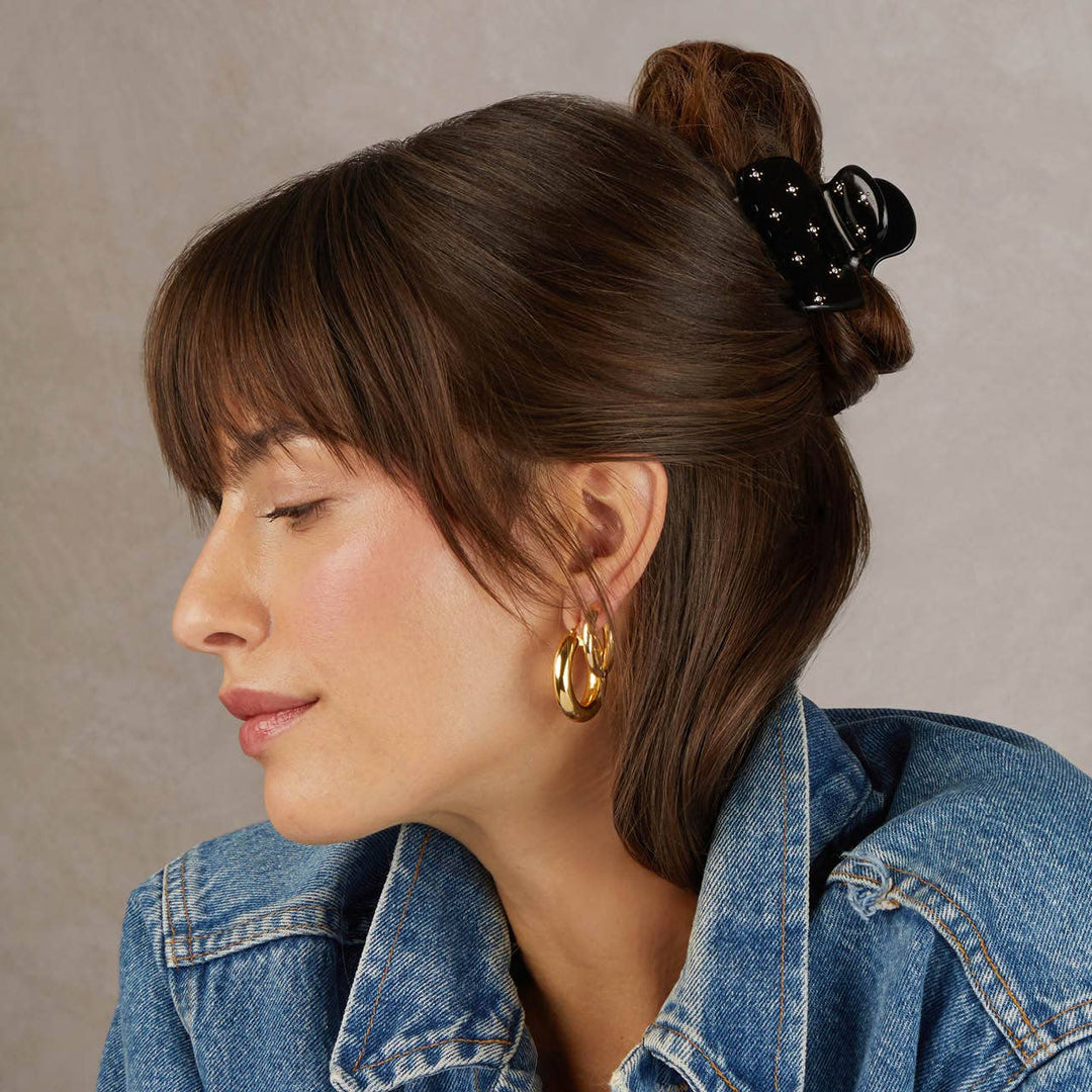 Black Rhinestone Medium Puffy Claw Clip
