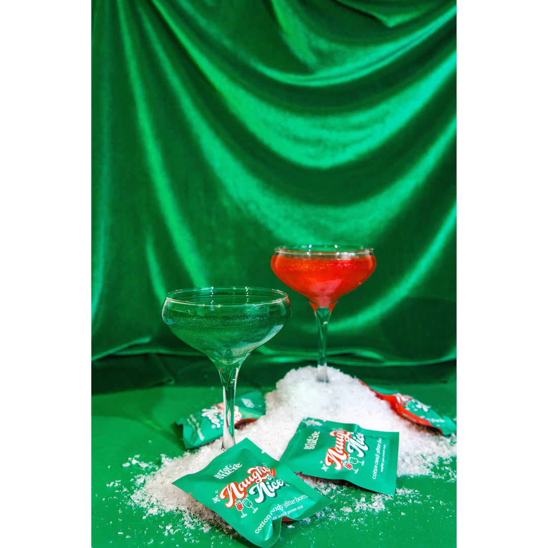 Naughty or Nice Cotton Candy Glitter Bombs for Drinks
