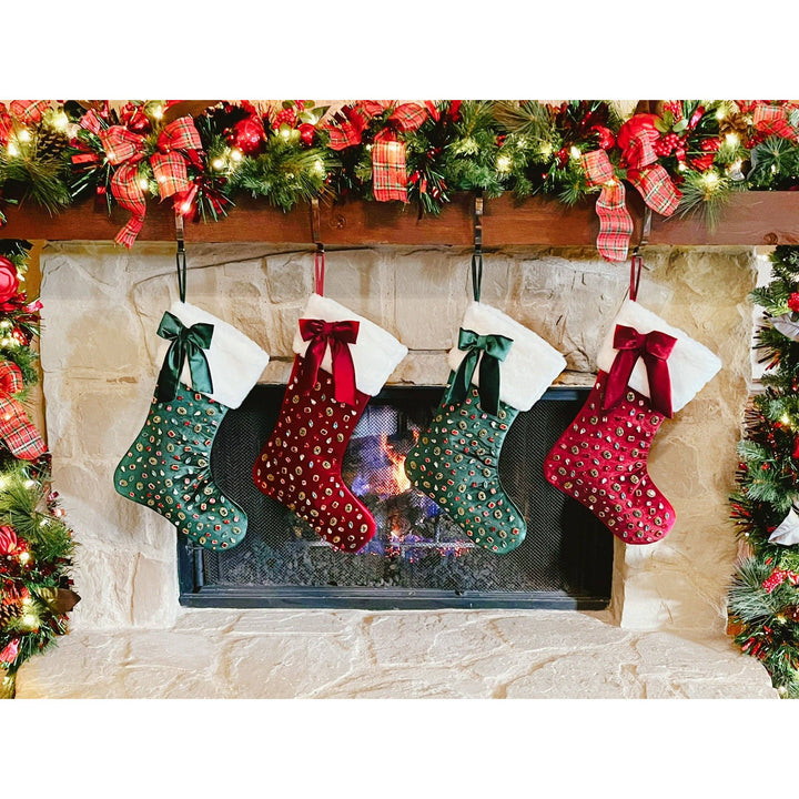 Dark Green Velvet Christmas Stocking with Bow