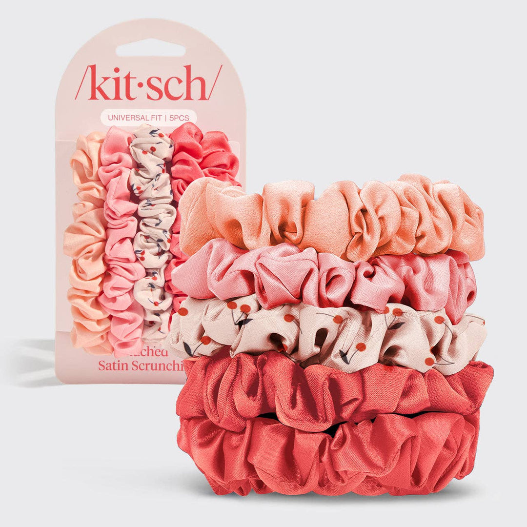 Cherry Blossom Ruched Satin Scrunchies