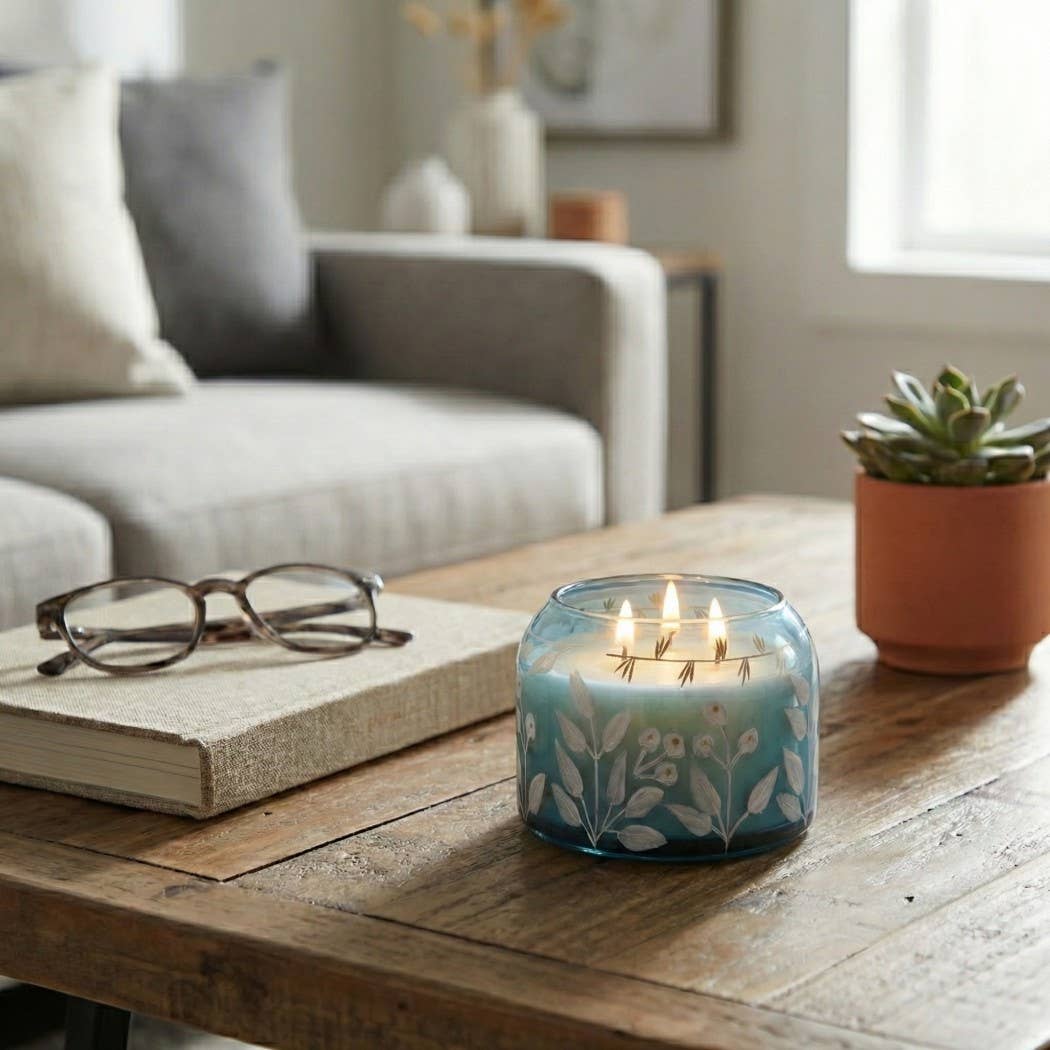 Jasmine Floral Blue Candle