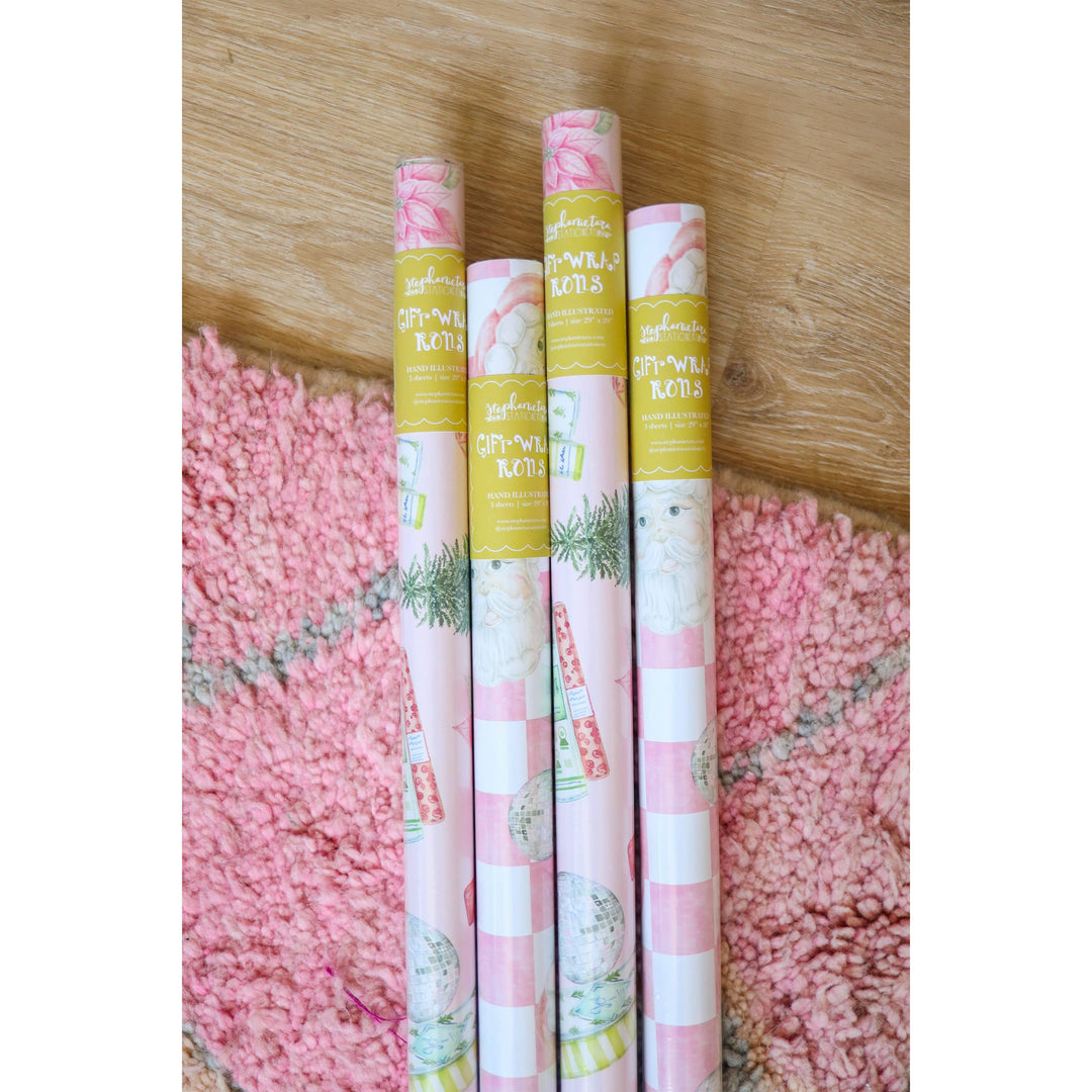 Disco Santa Claus Pink Checker Print Gift Wrap