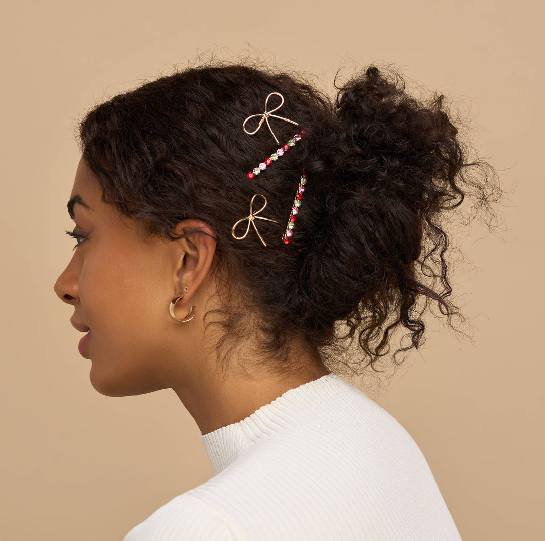 Holiday Gemstone and Bow Bobby Pins