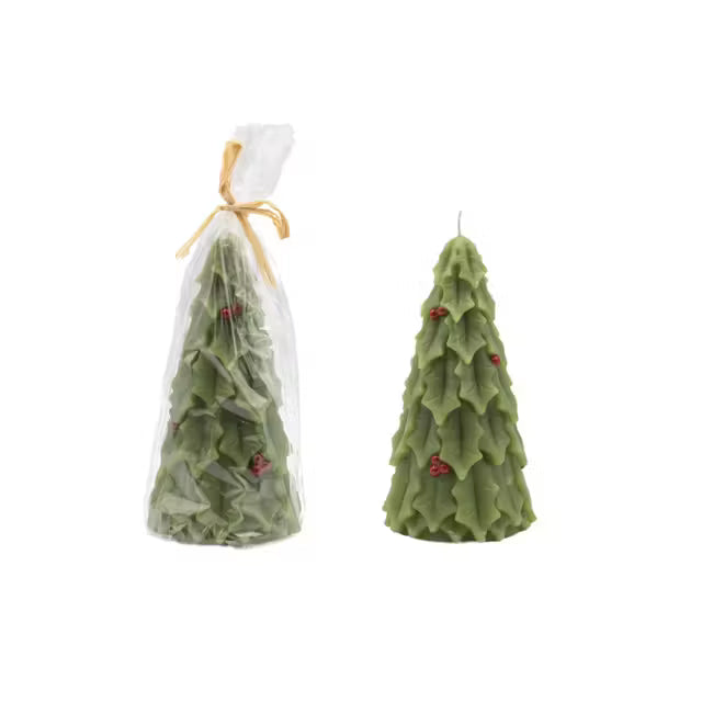 Unscented Tree Shaped Candle with Holly