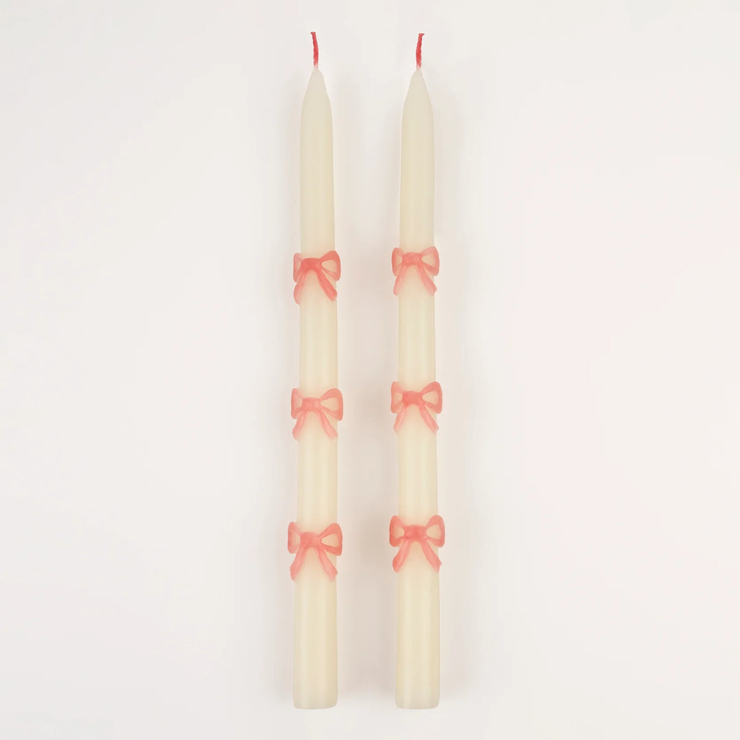 Pink Bow Taper Candles