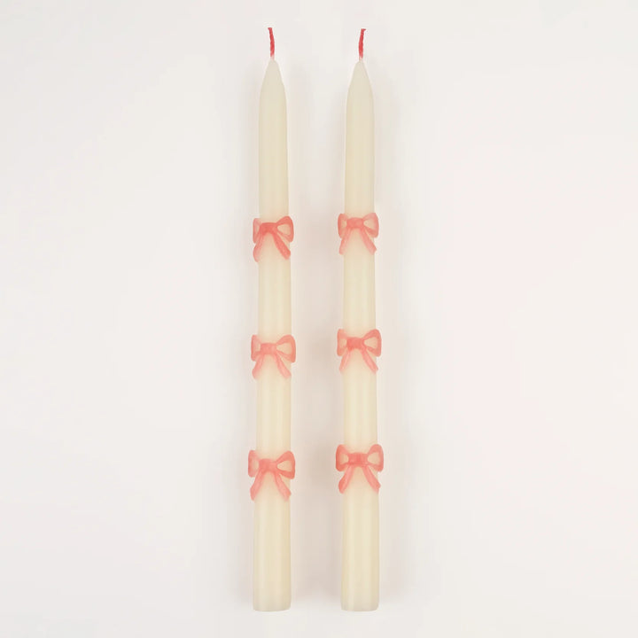 Pink Bow Taper Candles