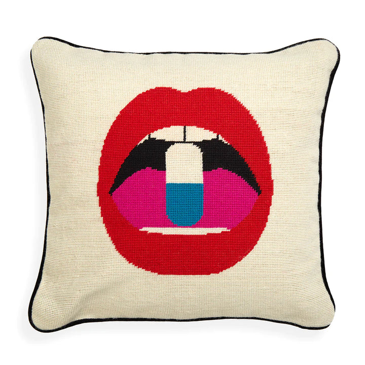 Lips Full Dose Needlepoint Throw Pillow