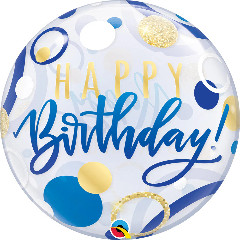 Birthday Blue & Gold Dots Bubble Balloon