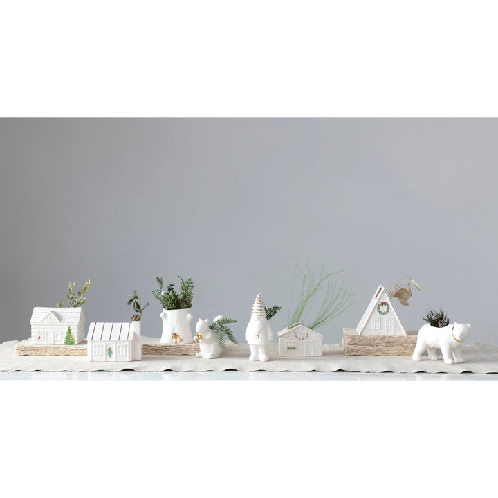 Hand-Painted Stoneware A-Frame House Vase