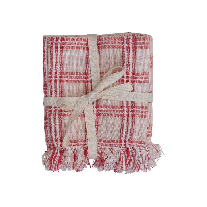 Red & Pink Plaid Cotton Cocktail Napkins