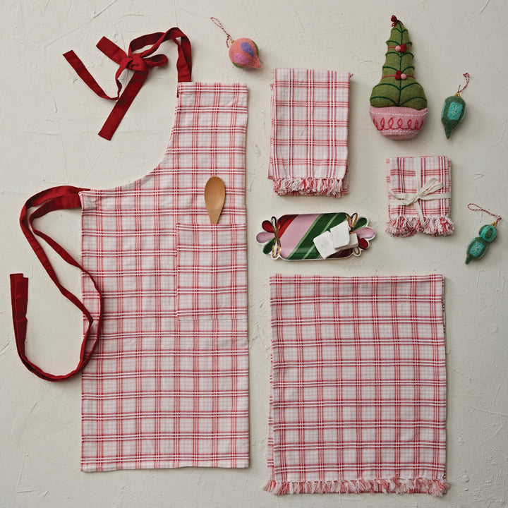 Red & Pink Plaid Cotton Cocktail Napkins