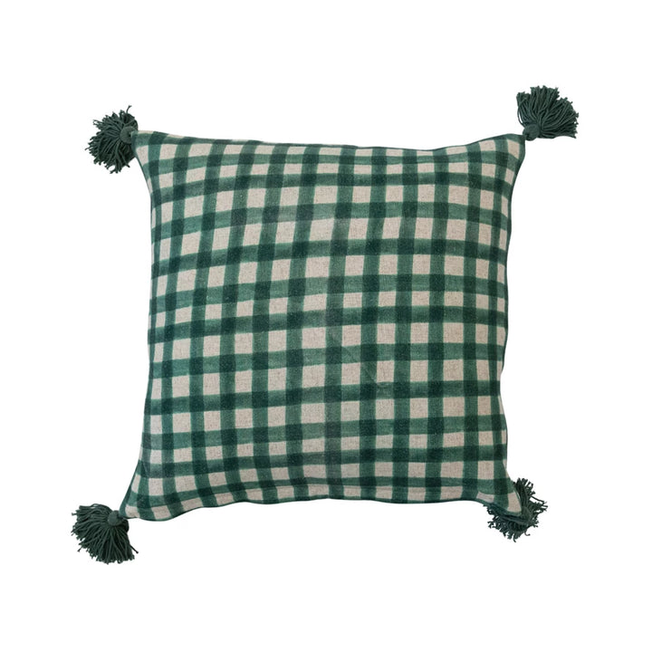 Green & Cream Color Check Pillow