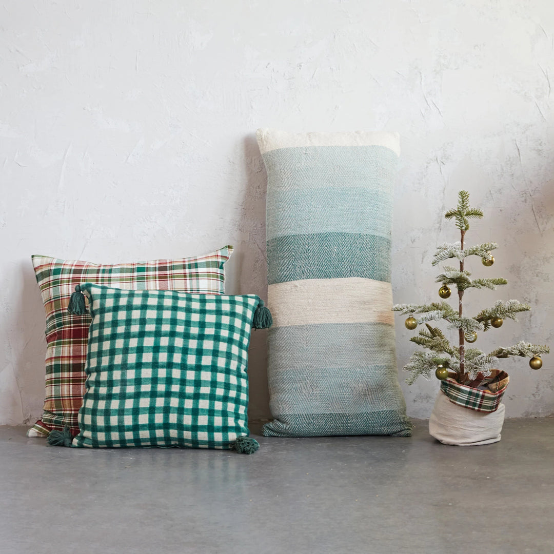 Green & Cream Color Check Pillow