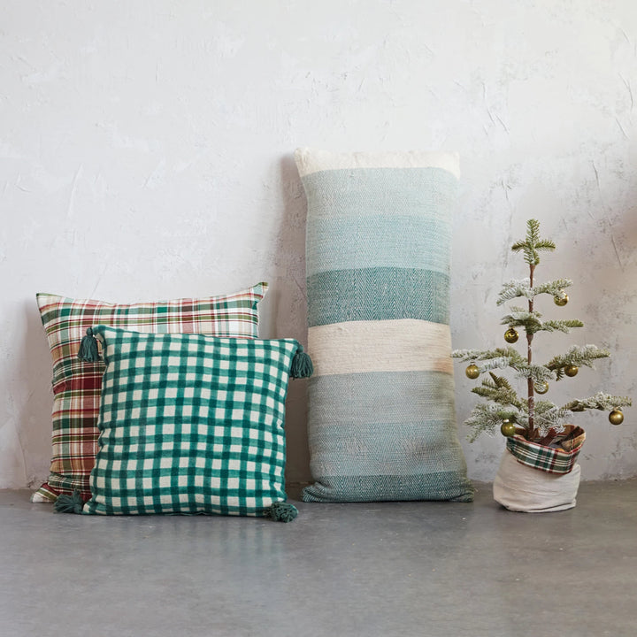 Green & Cream Color Check Pillow