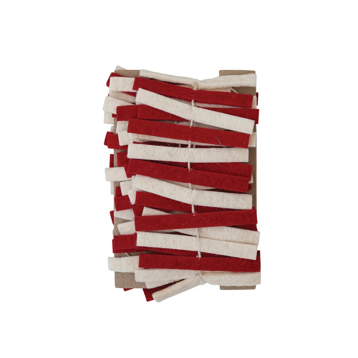Red & White Wool Felt Strips Garland