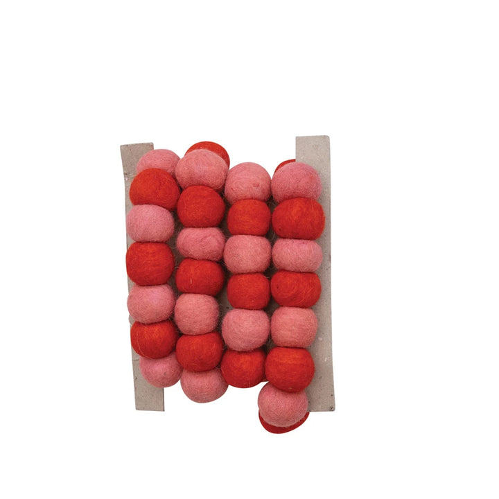 Red & Pink Wool Felt Ball Garland