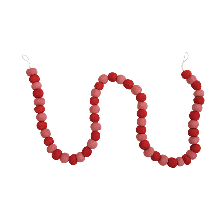 Red & Pink Wool Felt Ball Garland