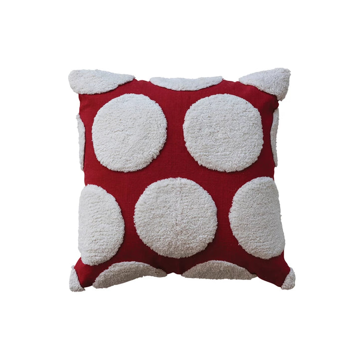 Red & White w/ Tufted Dot Pillow