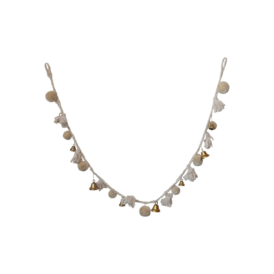 Natural & Brass Finish Pom Pom & Bell Garland