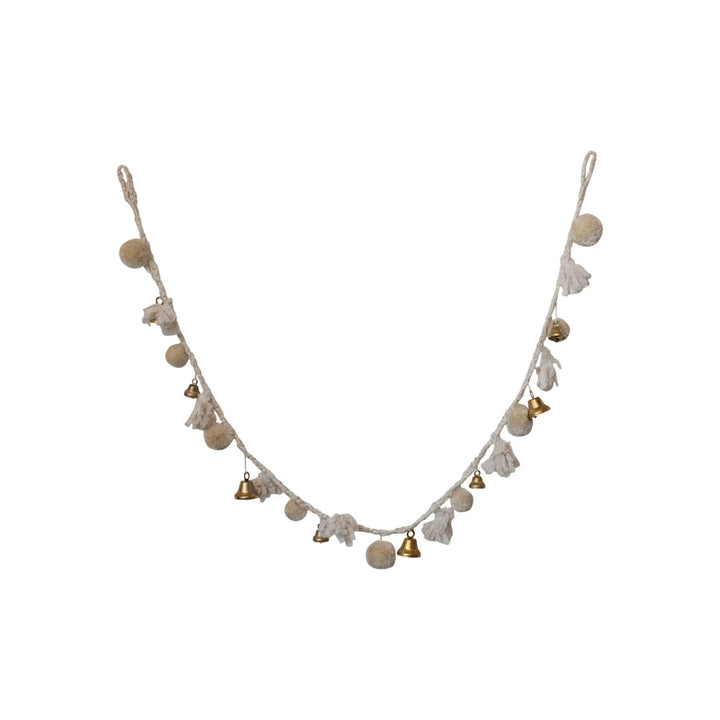 Natural & Brass Finish Pom Pom & Bell Garland