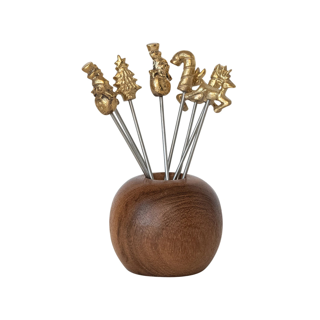 Wood Holder w Appetizer Picks