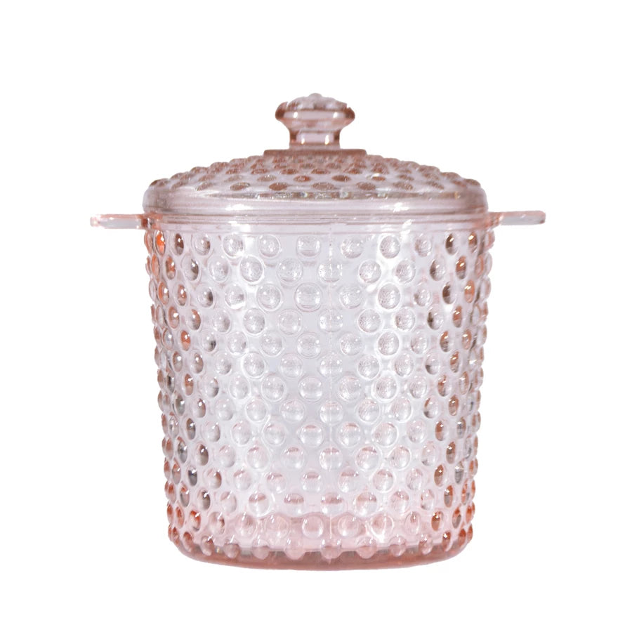 Pink Quart Pressed Glass Hobnail Ice Bucket