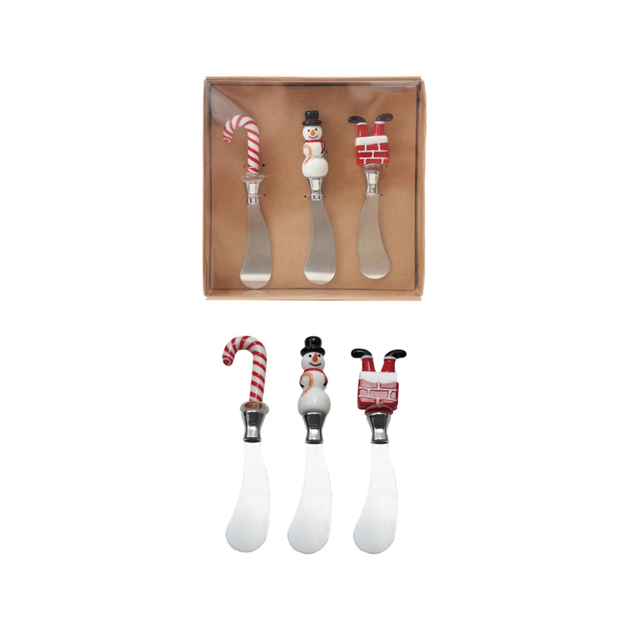 Canape Knives with Glass Holiday Icon Handle