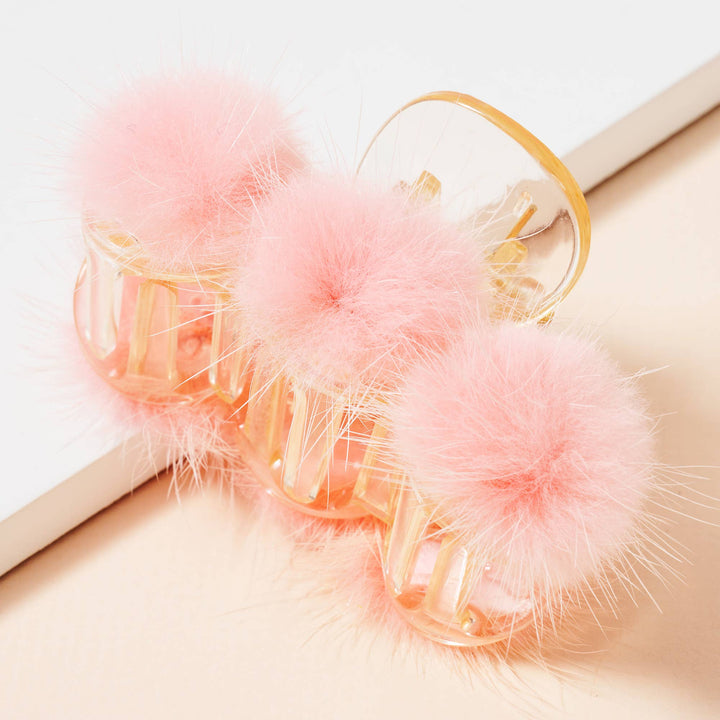 Mini Faux Fur Pom Pom Hair Claw