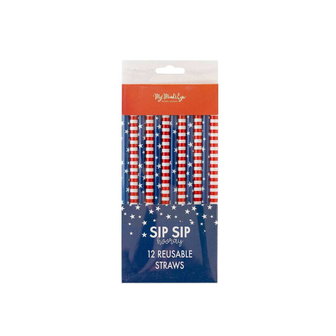 Reusable Straws Paper Straws Paper Goods Stars and Stripes America USA Fourth of July 4th of July