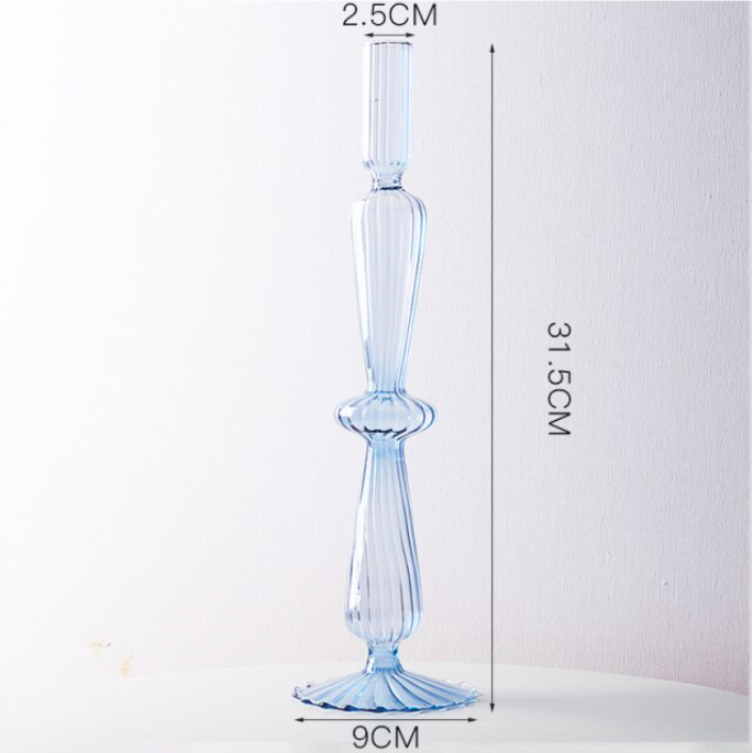 Lace Taper Blue Glass Candlestick Holder