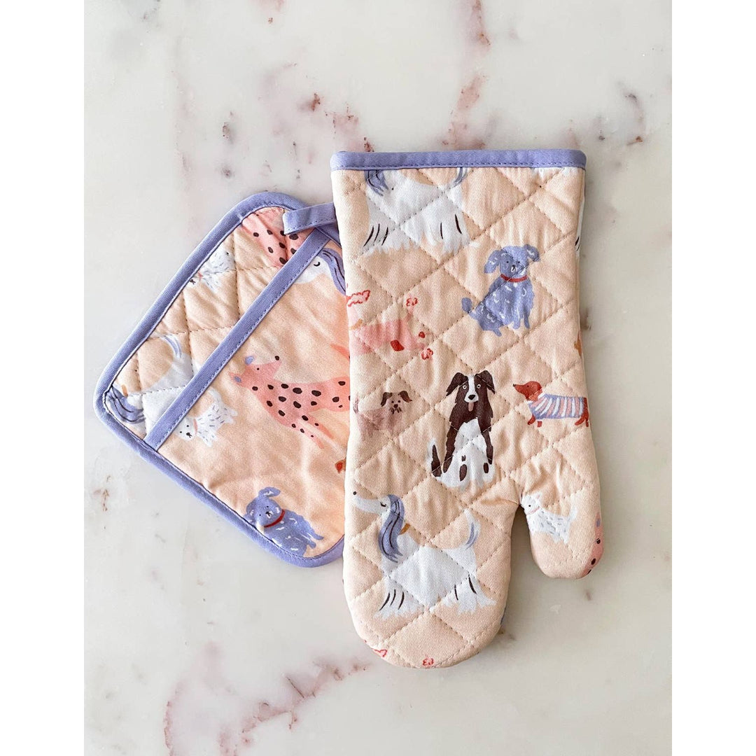 Dogs Oven Mitt + Pot Holder Set
