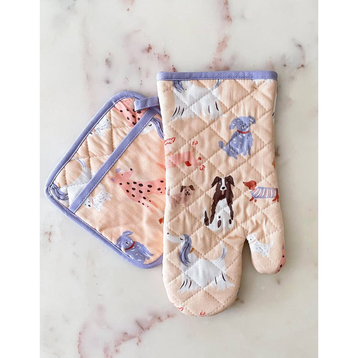 Dogs Oven Mitt + Pot Holder Set