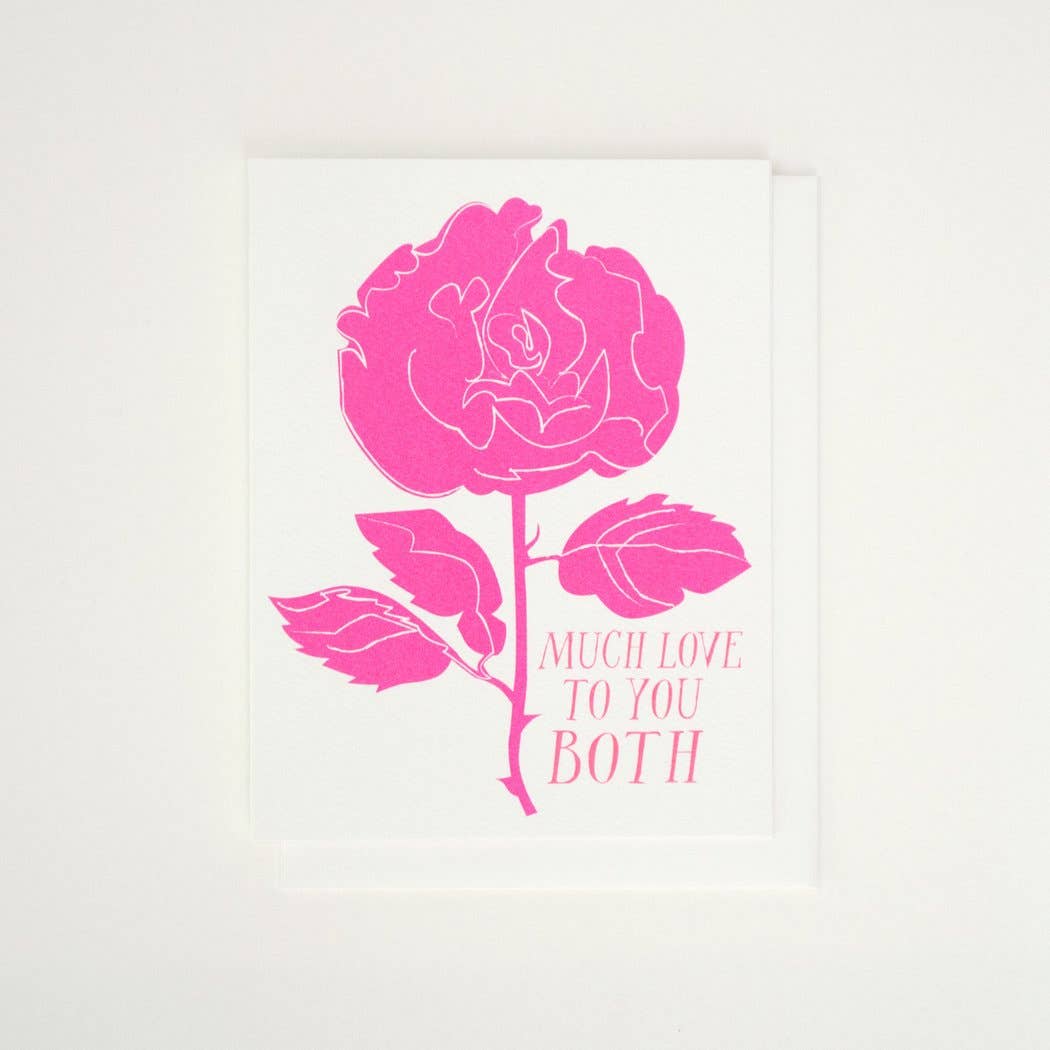 Much Love to You Both Neon Pink Rose Note Card