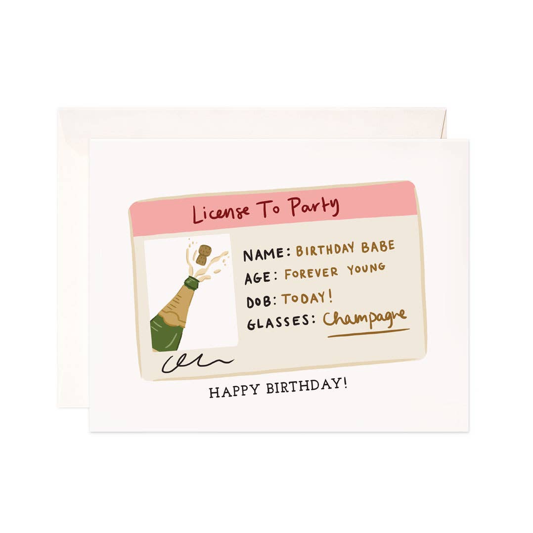 license to party birthday card