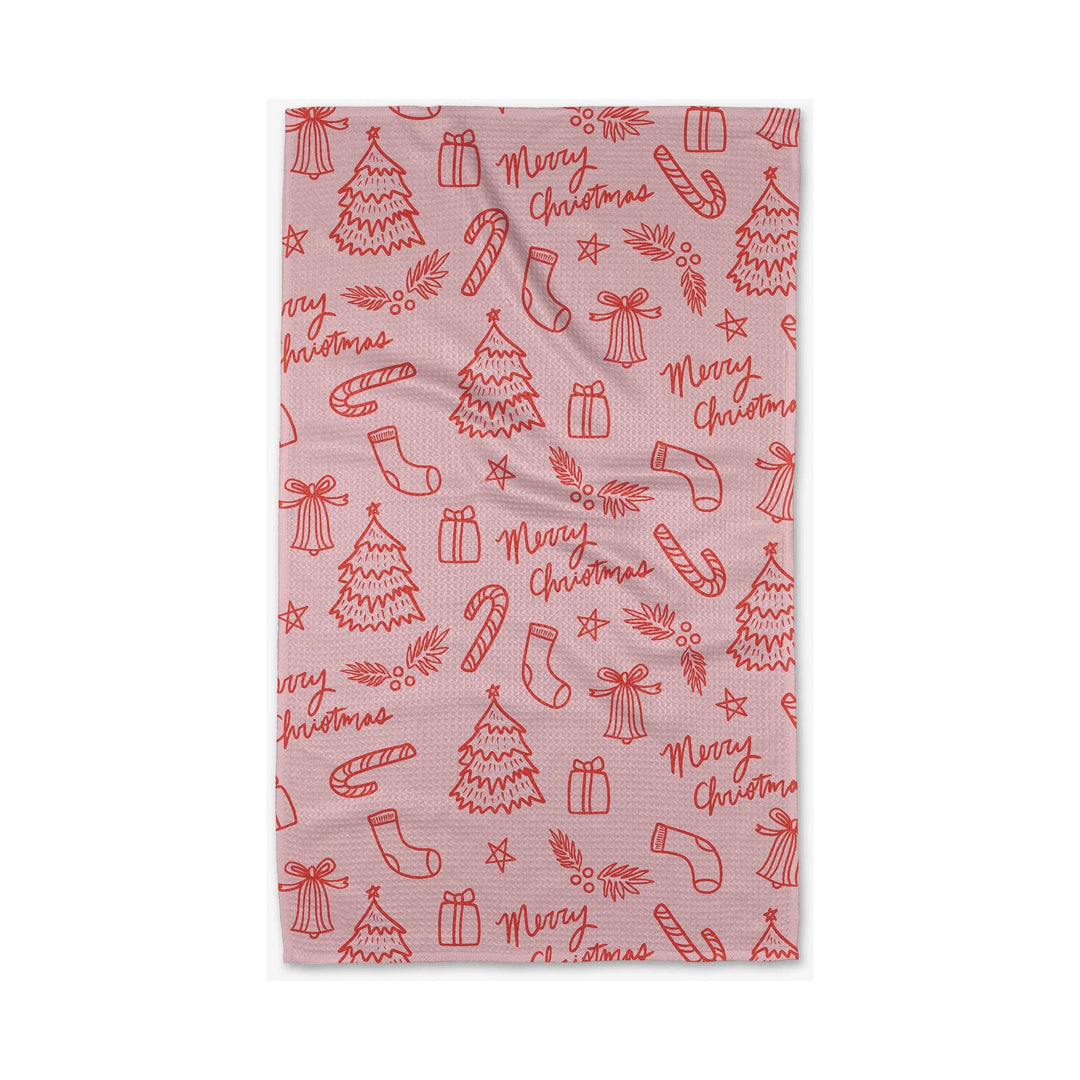 Cheery Pink Christmas Tea Towel