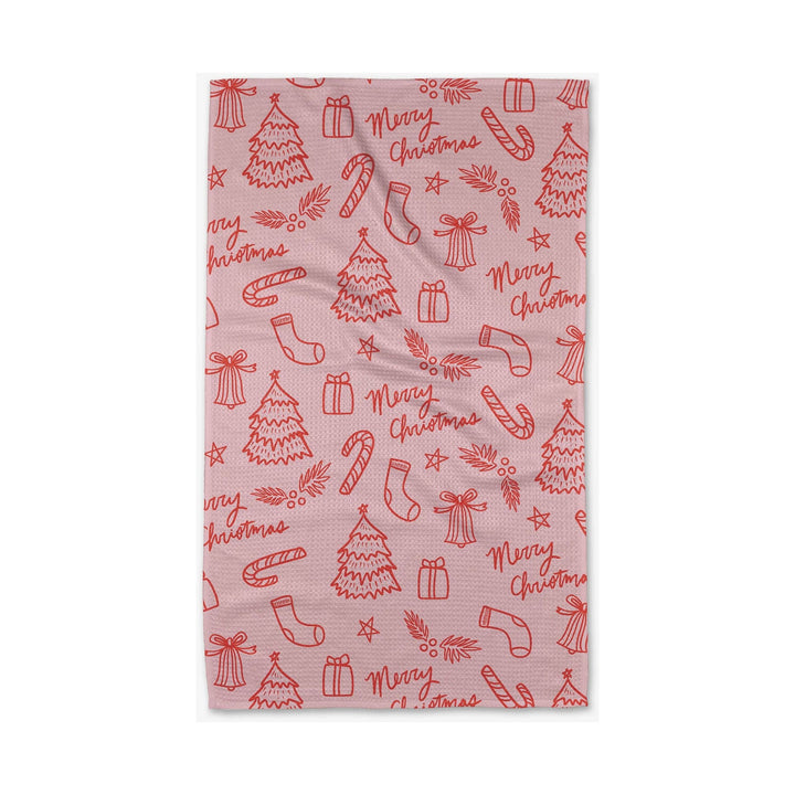 Cheery Pink Christmas Tea Towel