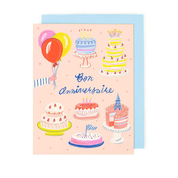 Bon Anniversaire French Birthday Cakes Card