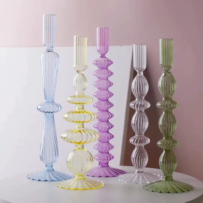 Lace Taper Blue Glass Candlestick Holder