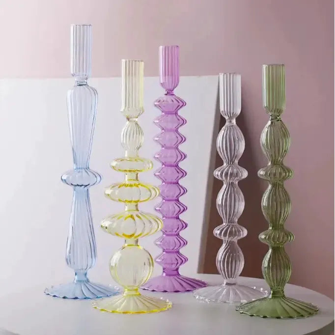 Lace Taper Yellow Glass Candlestick Holder