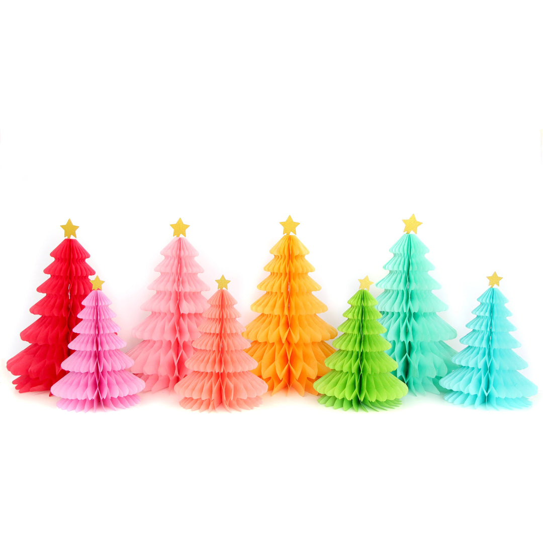 Rainbow Trees Christmas Honeycomb Decorations