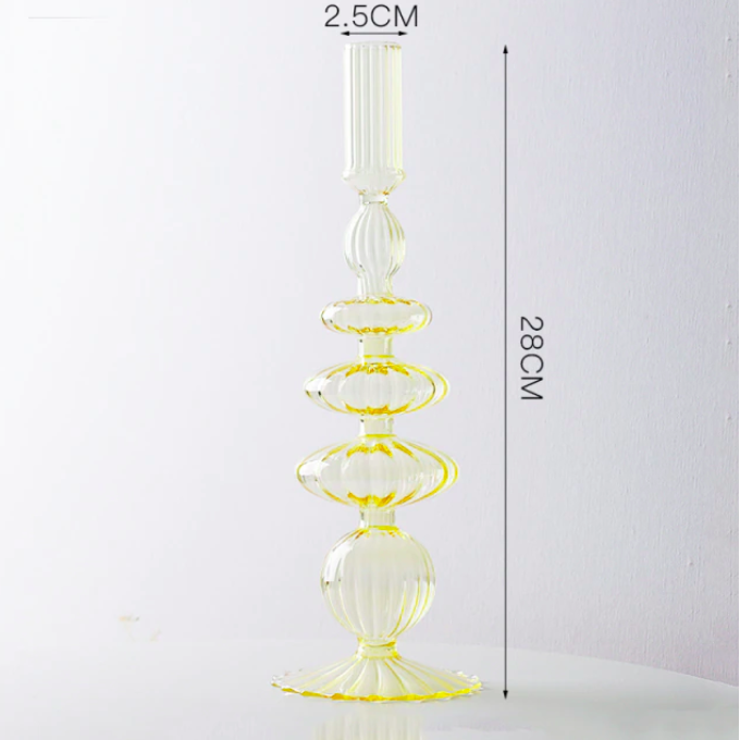 Lace Taper Yellow Glass Candlestick Holder